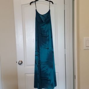 Blue Green Womens Silky Long Dress